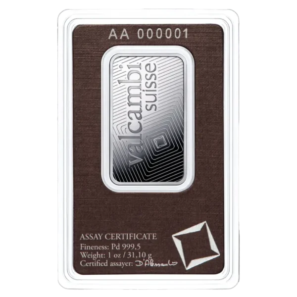 1 oz Palladium Bar | Valcambi